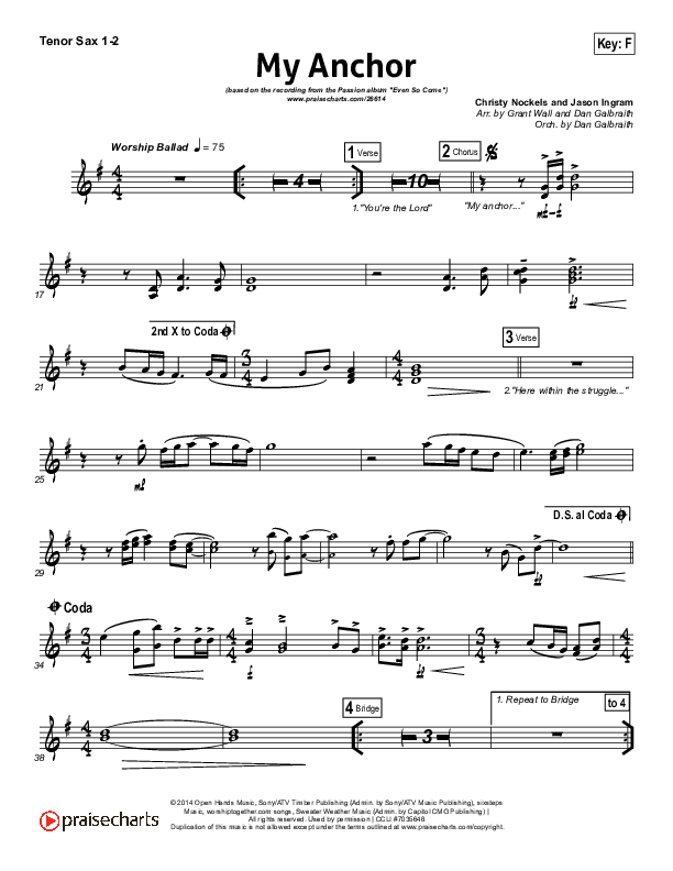 My Anchor Tenor Sax 1/2 (Passion / Christy Nockels)