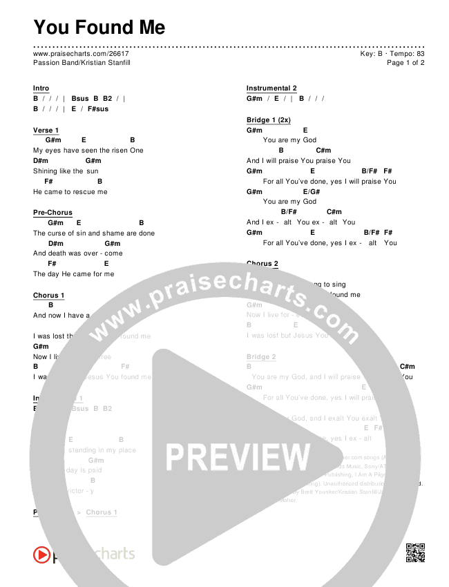 You Found Me Chords & Lyrics (Passion / Kristian Stanfill)