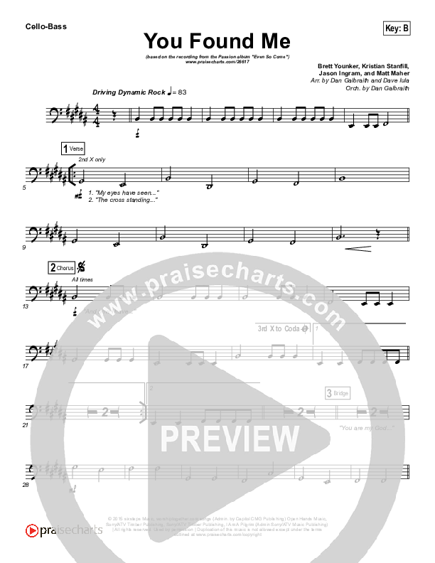 You Found Me Cello/Bass (Passion / Kristian Stanfill)