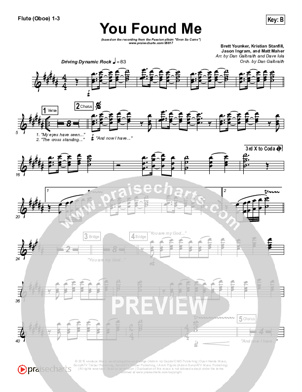 You Found Me Flute/Oboe 1/2/3 (Passion / Kristian Stanfill)