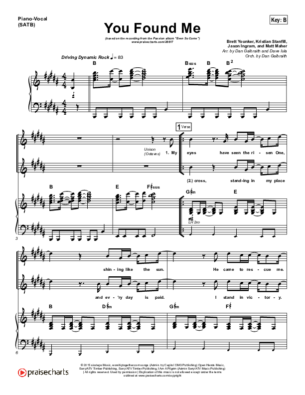 You Found Me Piano/Vocal (SATB) (Passion / Kristian Stanfill)