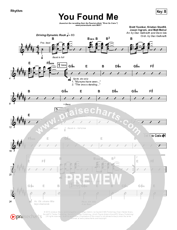 You Found Me Rhythm Chart (Passion / Kristian Stanfill)