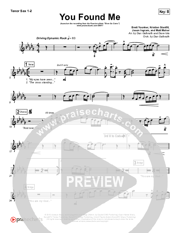 You Found Me Tenor Sax 1/2 (Passion / Kristian Stanfill)