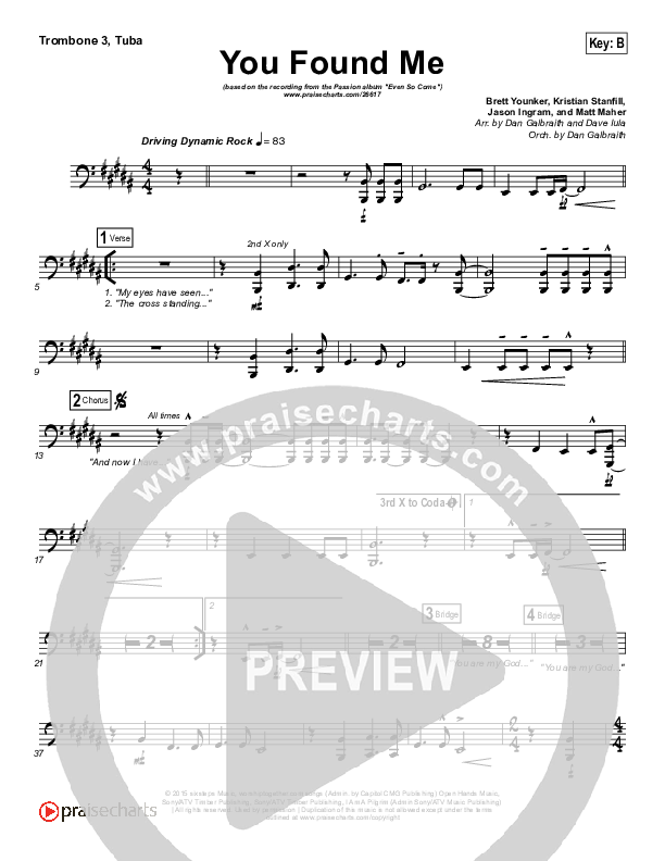 You Found Me Trombone 3/Tuba (Passion / Kristian Stanfill)