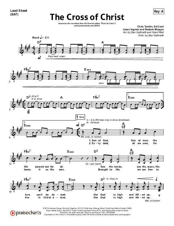 The Cross Of Christ Lead Sheet (SAT) (Passion / Chris Tomlin)