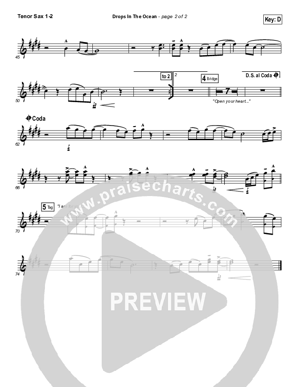 Drops In The Ocean Tenor Sax 1/2 (Hawk Nelson)