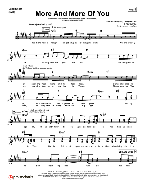 More And More Of You Lead Sheet (WorshipMob)