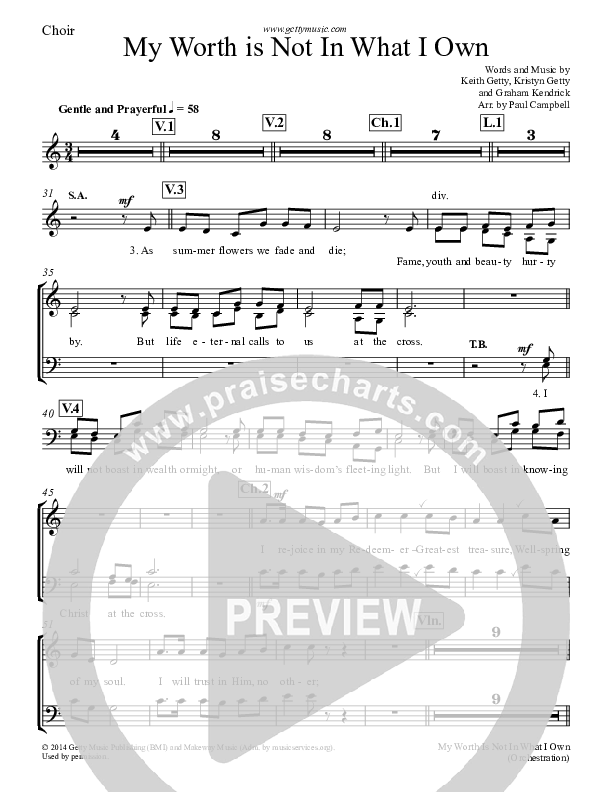 My Worth Is Not In What I Own Choir Sheet (SATB) (Keith & Kristyn Getty)