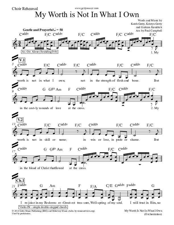 My Worth Is Not In What I Own Choir Vocals (SATB) (Keith & Kristyn Getty)