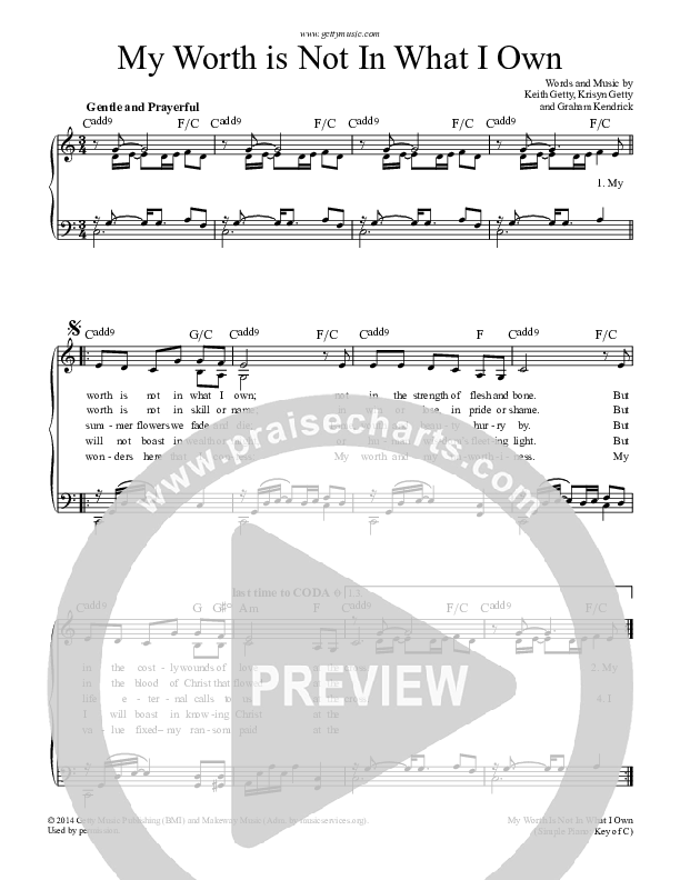 My Worth Is Not In What I Own Lead Sheet (Keith & Kristyn Getty)