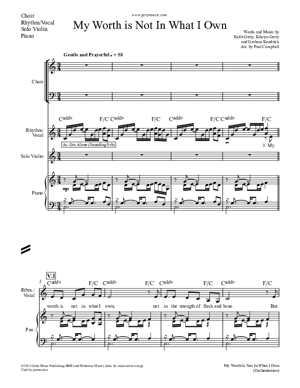 My Worth Is Not In What I Own Piano/Vocal (SATB) (Keith & Kristyn Getty)