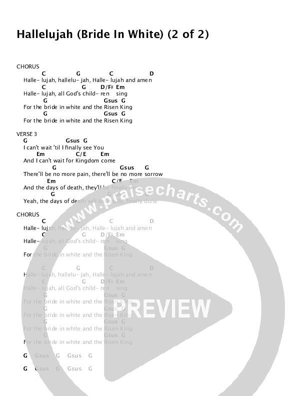 Hallelujah (Bride In White) Chords & Lyrics (Newsong)