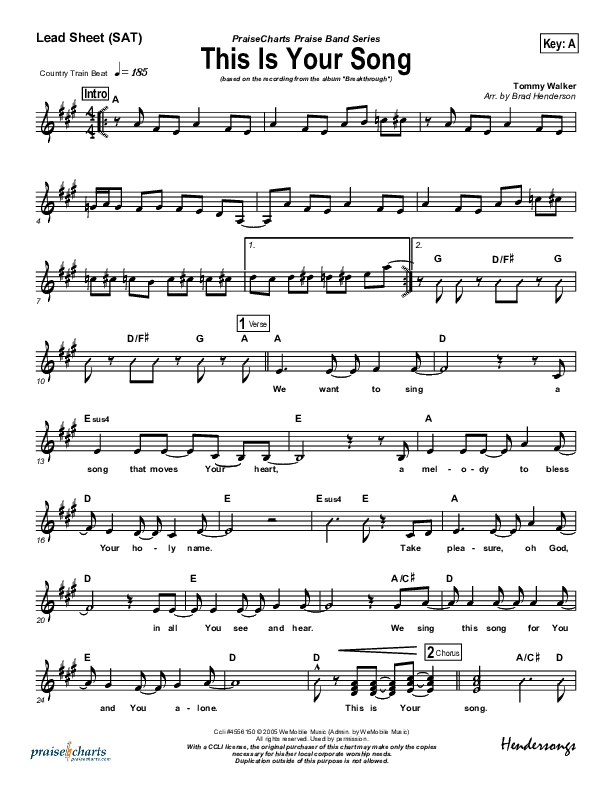 This Is Your Song Lead Sheet (Tommy Walker)