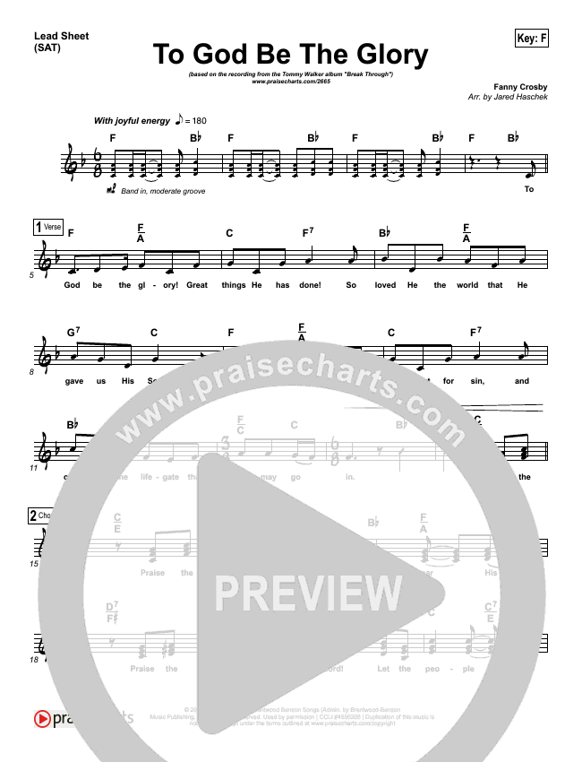 To God Be The Glory Sheet Music PDF (Tommy Walker) - PraiseCharts
