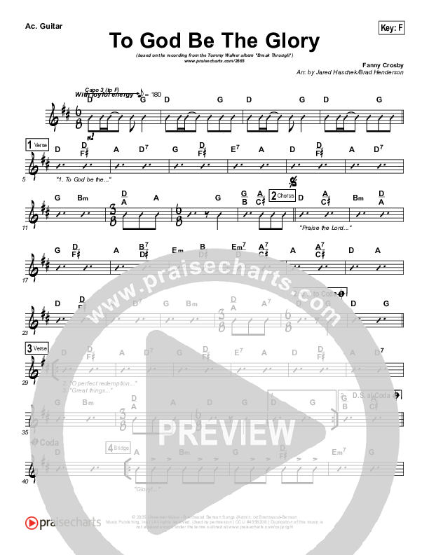 To God Be The Glory Acoustic Guitar (Tommy Walker)