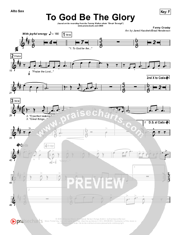 To God Be The Glory Alto Sax (Tommy Walker)