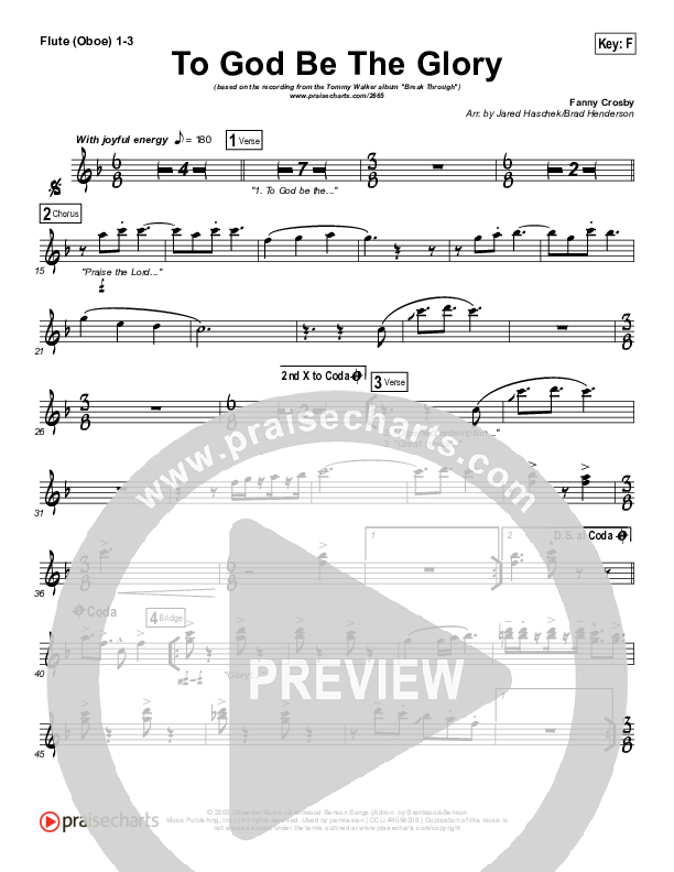 To God Be The Glory Flute/Oboe 1/2/3 (Tommy Walker)