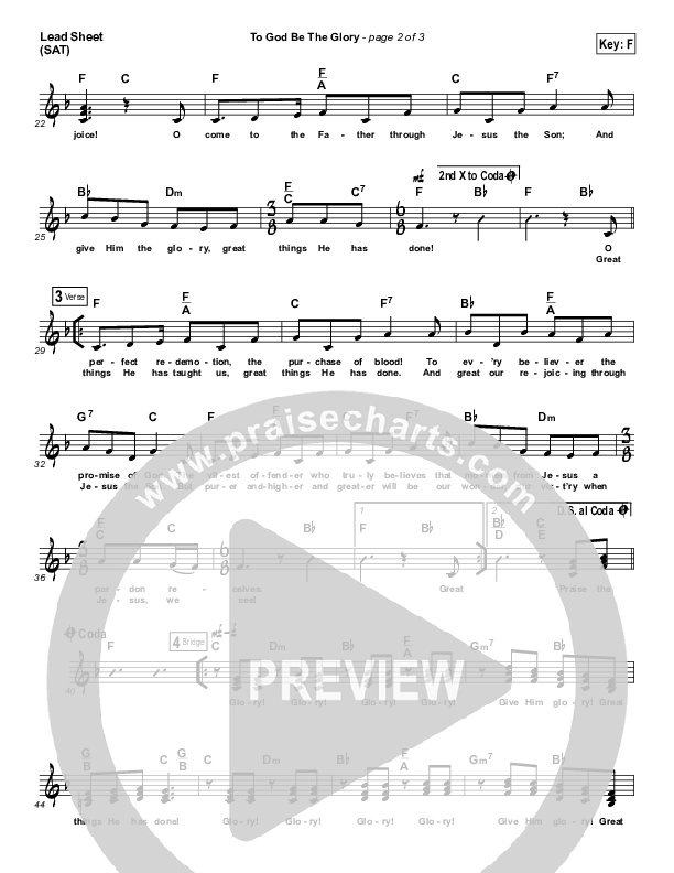 To God Be The Glory Lead Sheet (SAT) (Tommy Walker)