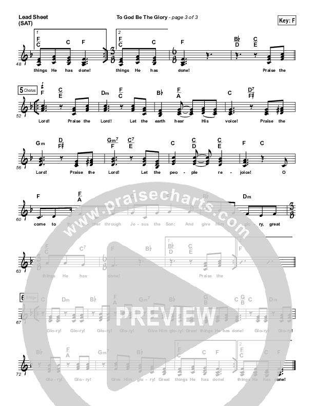 To God Be The Glory Lead Sheet (SAT) (Tommy Walker)