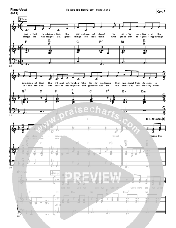 To God Be The Glory Piano/Vocal (SATB) (Tommy Walker)