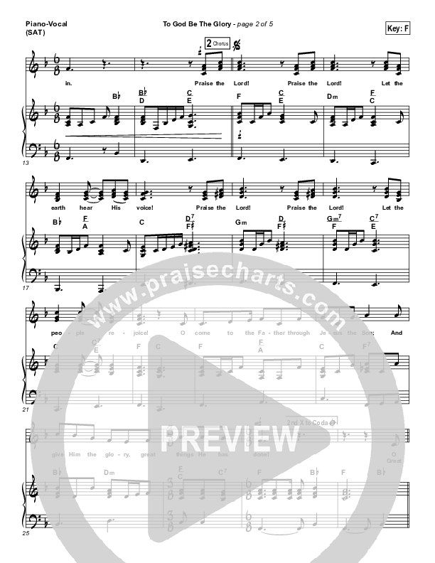 To God Be The Glory Piano/Vocal (SAT) (Tommy Walker)