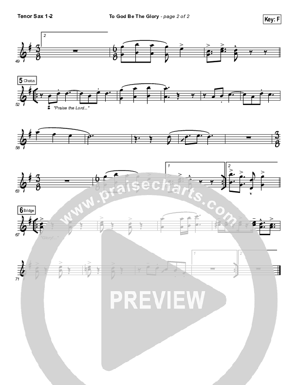 To God Be The Glory Tenor Sax 1/2 (Tommy Walker)