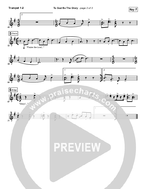 To God Be The Glory Trumpet 1,2 (Tommy Walker)