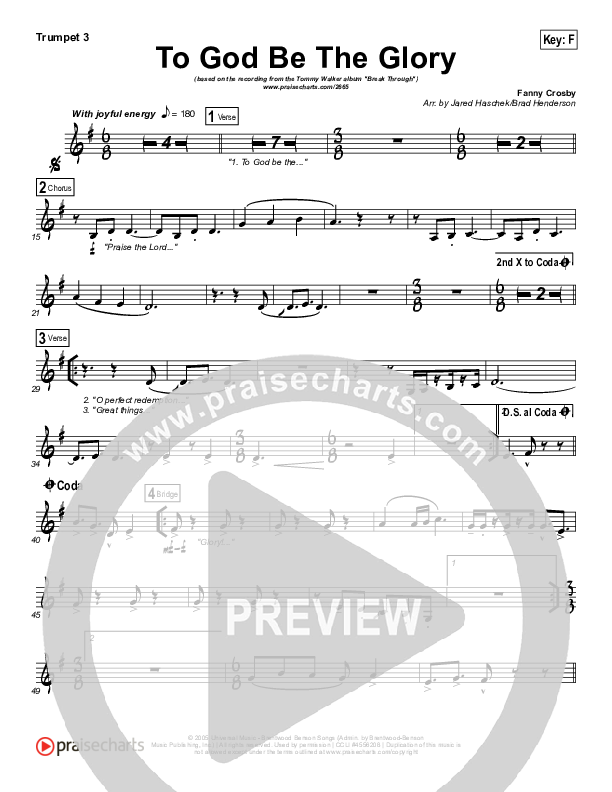 To God Be The Glory Trumpet 3 (Tommy Walker)
