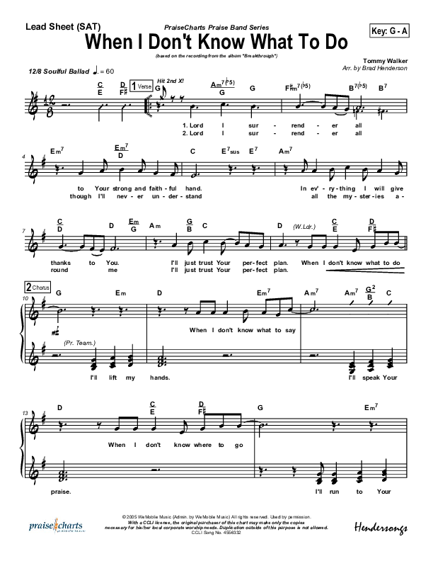 When I Don't Know What To Do Lead Sheet (Tommy Walker)