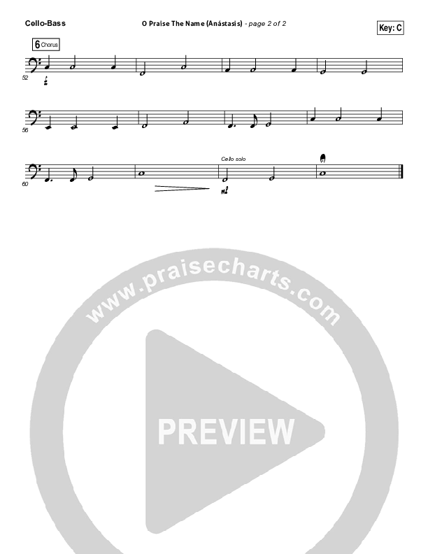 O Praise The Name (Anastasis) Cello/Bass (Hillsong Worship)