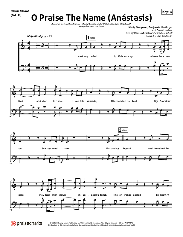 O Praise The Name (Anastasis) Choir Sheet (SATB) (Hillsong Worship)