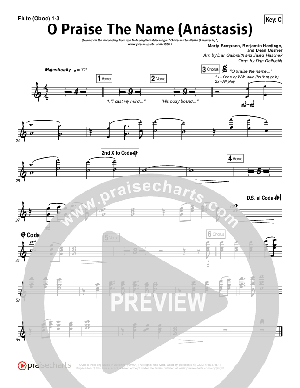 O Praise The Name (Anastasis) Flute/Oboe 1/2/3 (Hillsong Worship)