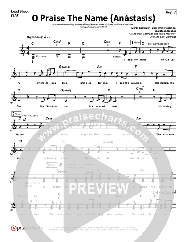 O Praise The Name (Anastasis) Lead Sheet (SAT) (Hillsong Worship)