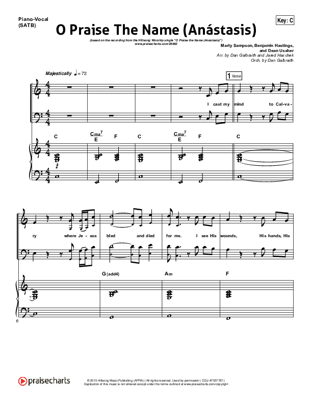 O Praise The Name (Anastasis) Piano/Vocal (SATB) (Hillsong Worship)