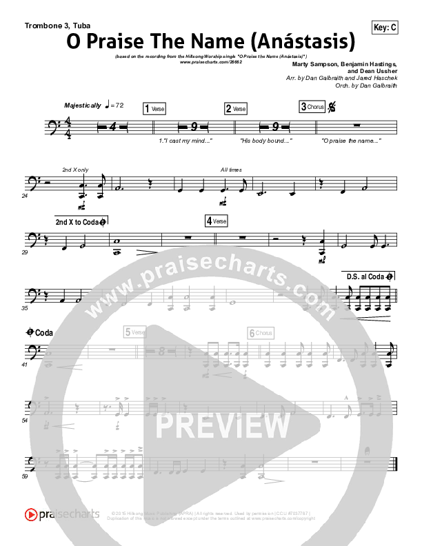 O Praise The Name (Anastasis) Trombone 3/Tuba (Hillsong Worship)