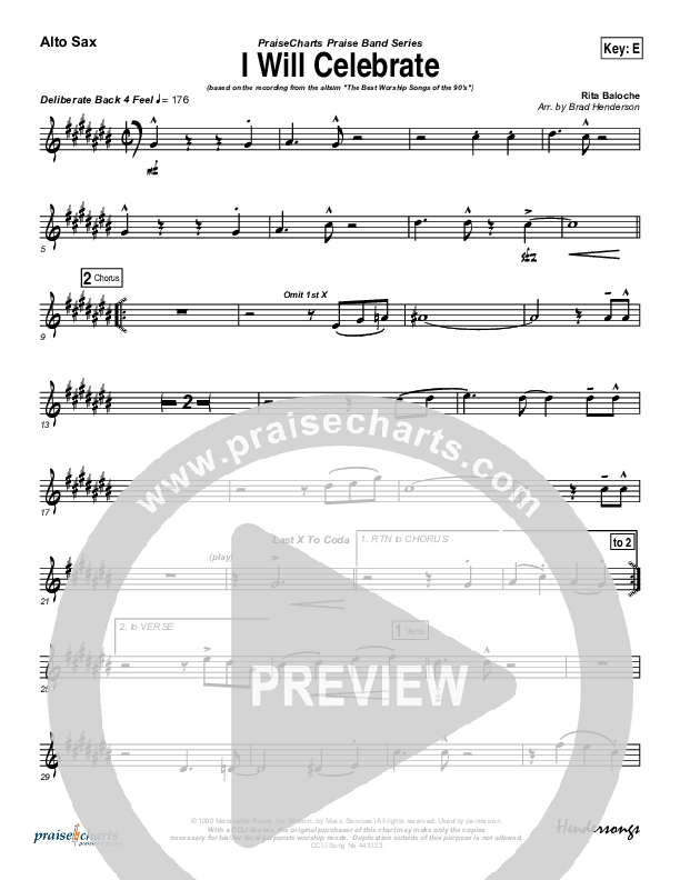 I Will Celebrate Alto Sax (Rita Baloche)