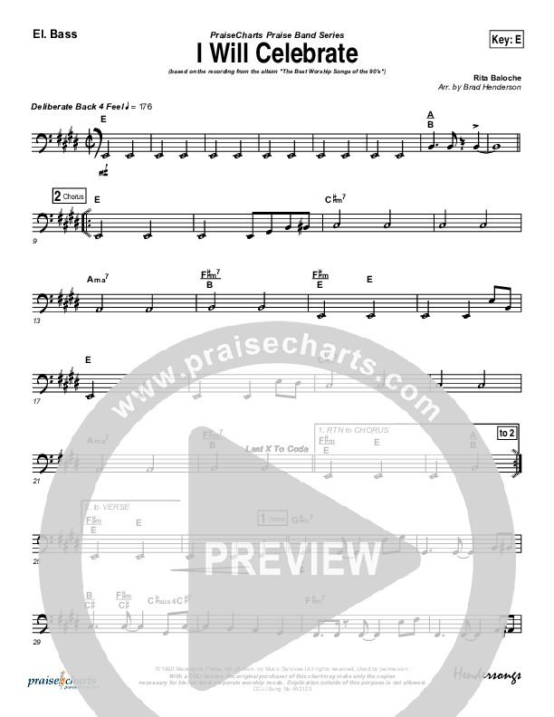 I Will Celebrate Bass Guitar (Rita Baloche)