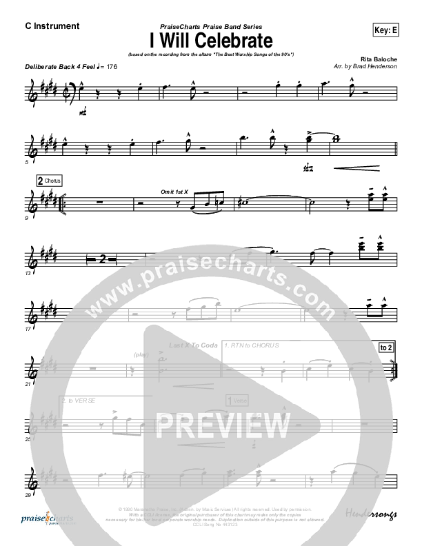 I Will Celebrate C Instruments (Rita Baloche)