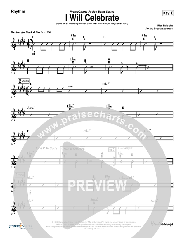 I Will Celebrate Rhythm Chart (Rita Baloche)