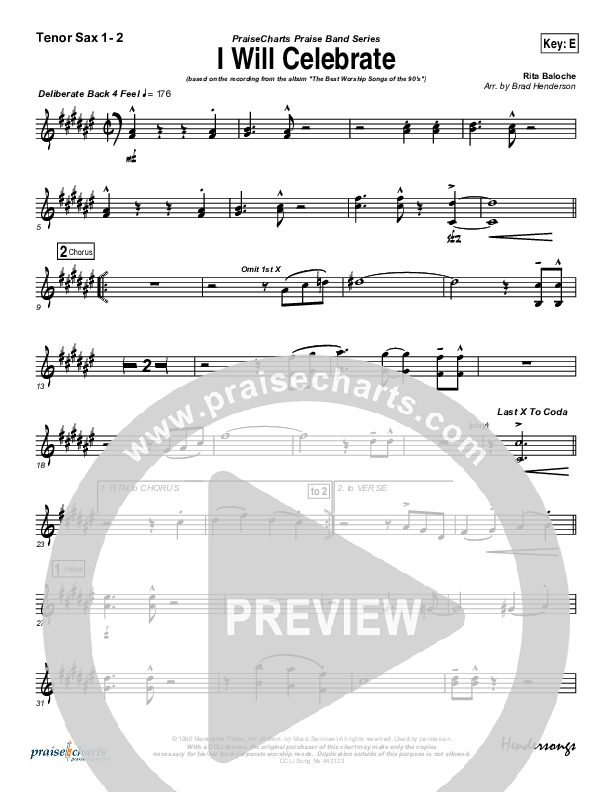 I Will Celebrate Tenor Sax 1/2 (Rita Baloche)