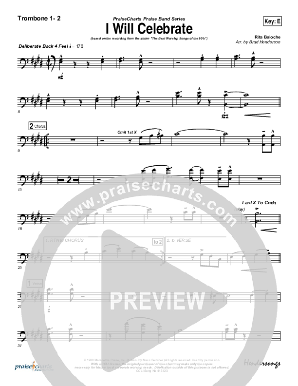 I Will Celebrate Trombone 1/2 (Rita Baloche)