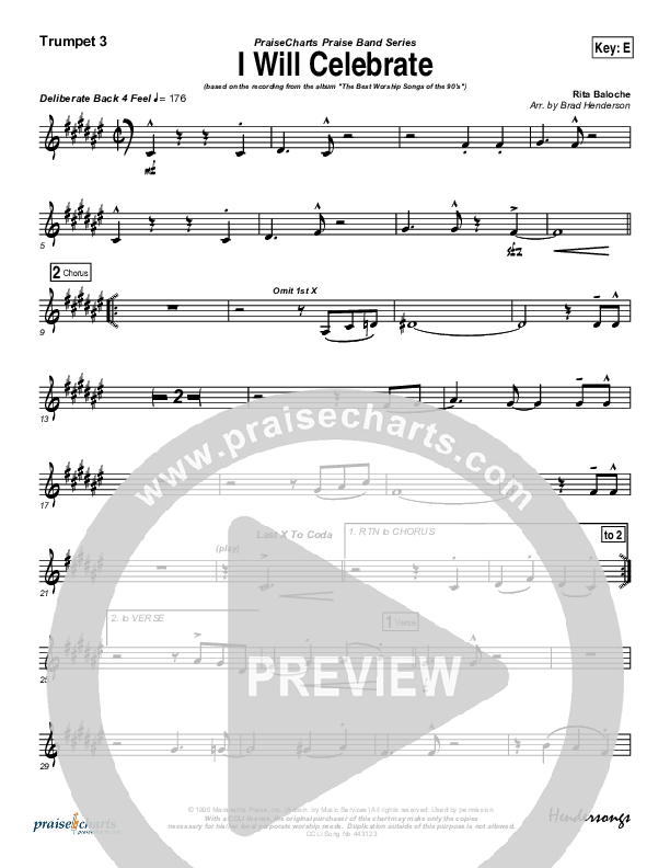 I Will Celebrate Trumpet 3 (Rita Baloche)