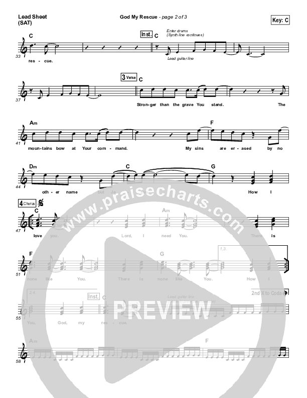God My Rescue Lead Sheet (SAT) (Newport)