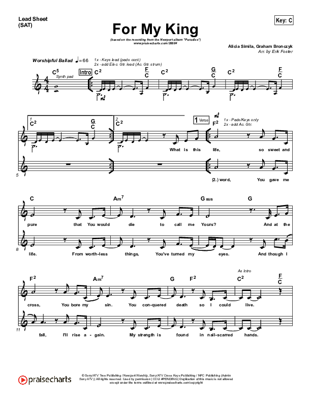For My King Lead Sheet (Newport)