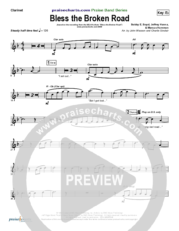 Bless The Broken Road Clarinet (Selah)