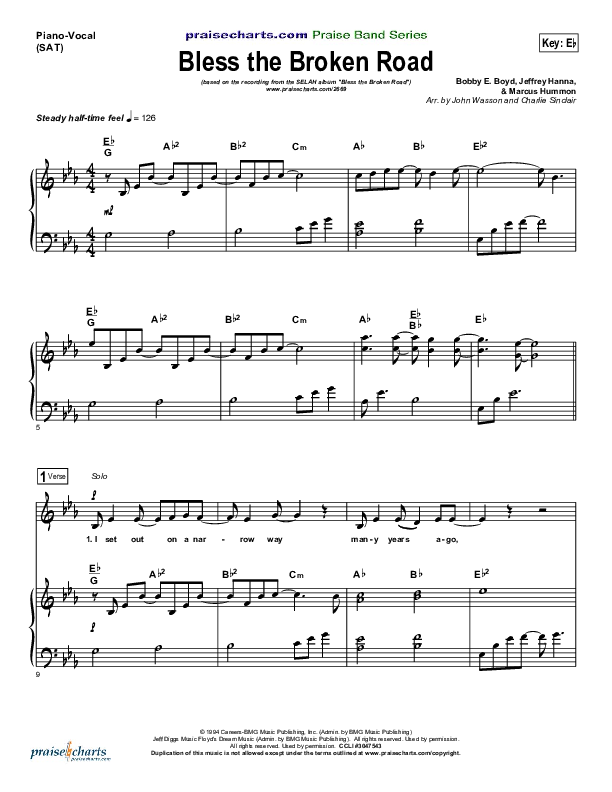 Bless The Broken Road Piano/Vocal (SAT) (Selah)