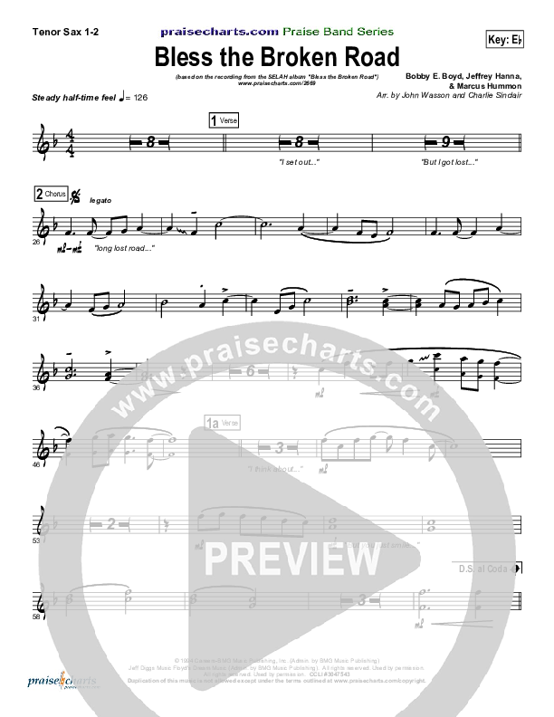 Bless The Broken Road Tenor Sax 1/2 (Selah)