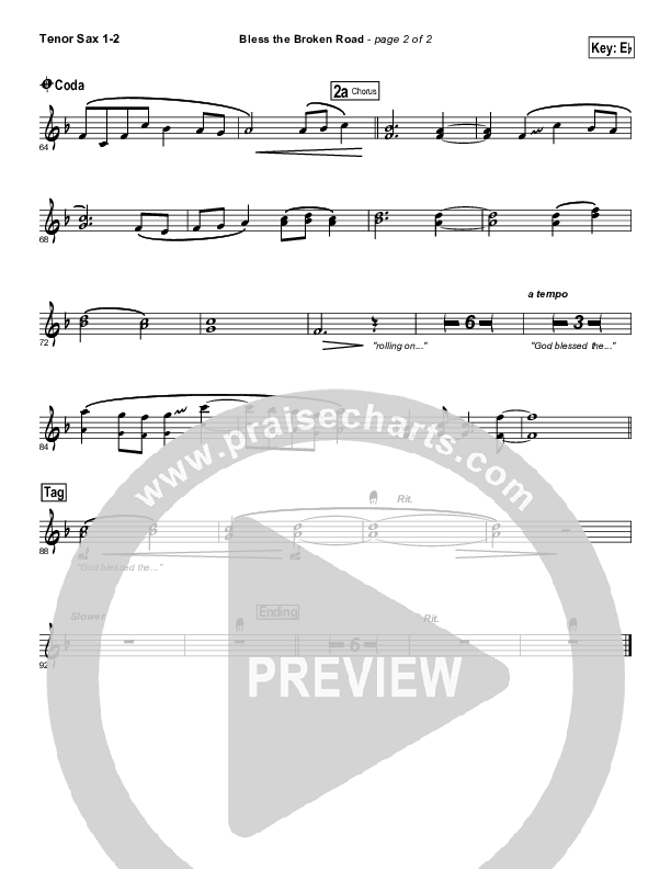Bless The Broken Road Tenor Sax 1/2 (Selah)