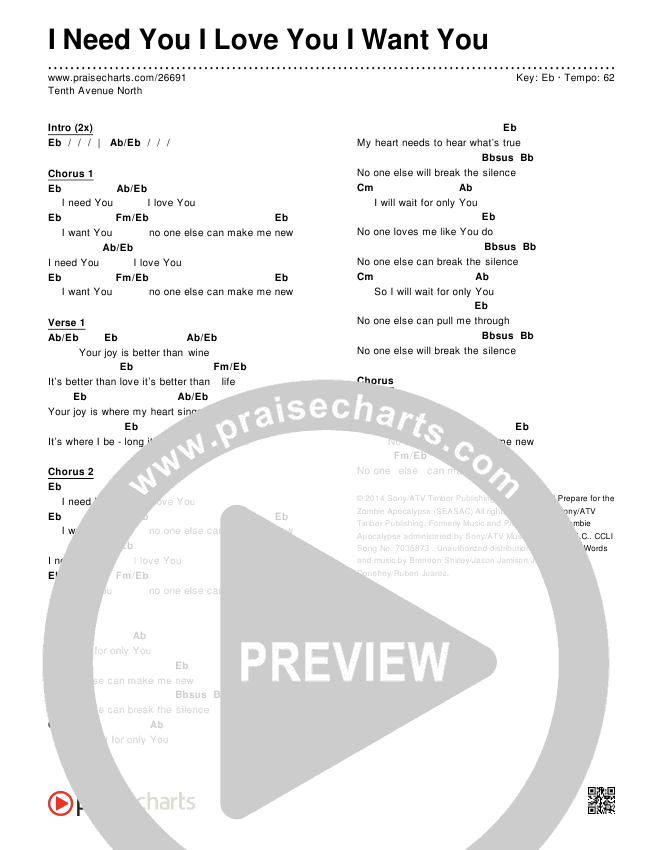 I Need You I Love You I Want You  Chords & Lyrics (Tenth Avenue North)