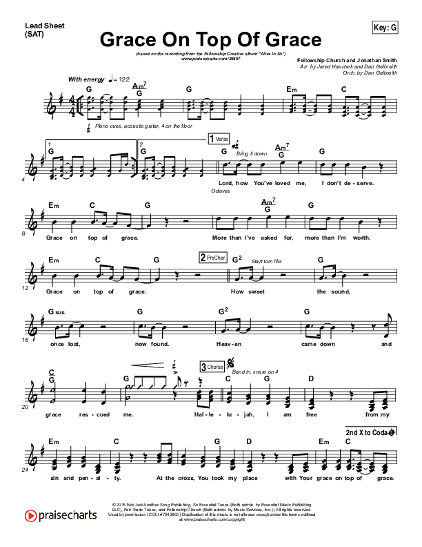 Grace On Top Of Grace Lead Sheet (SAT) (Fellowship Creative)